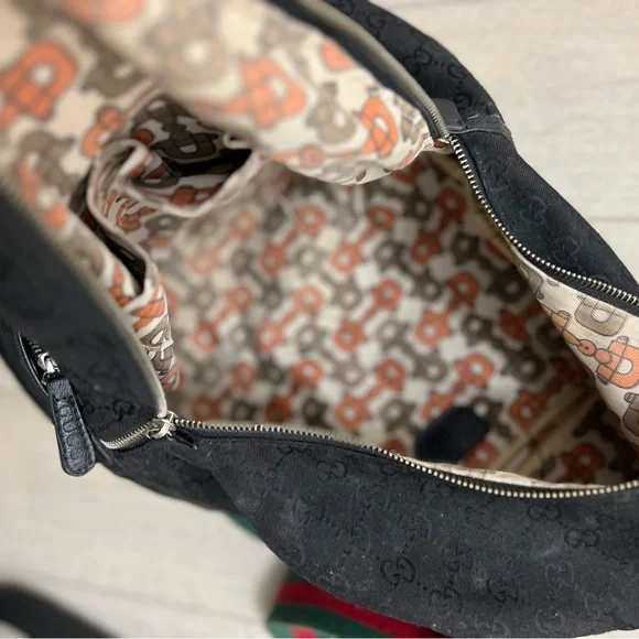 Gucci GG Black Monogram Backpack with Web Stripe - Picture 10 of 13